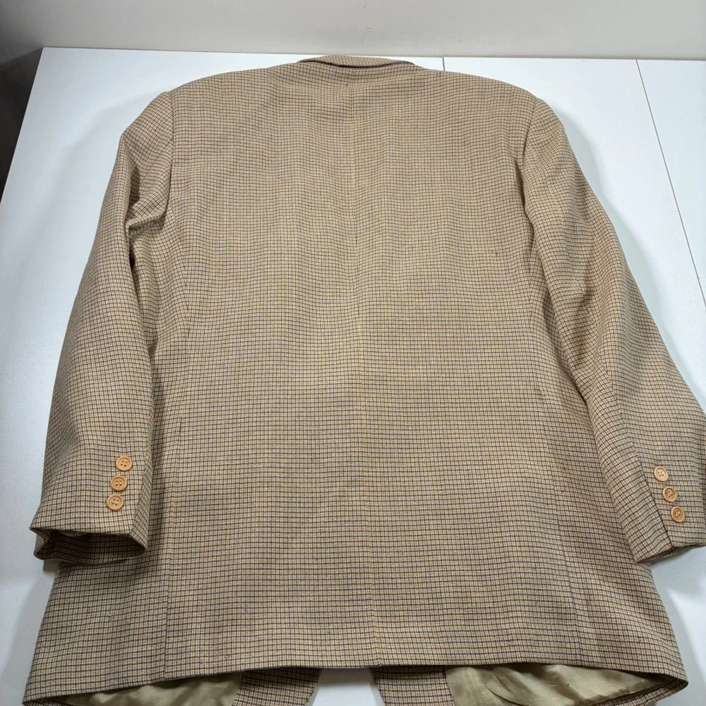 Ermenegildo Zegna Wool Silk Blazer 46R Tan‎ Check Sport Coat Saks Fifth Avenue